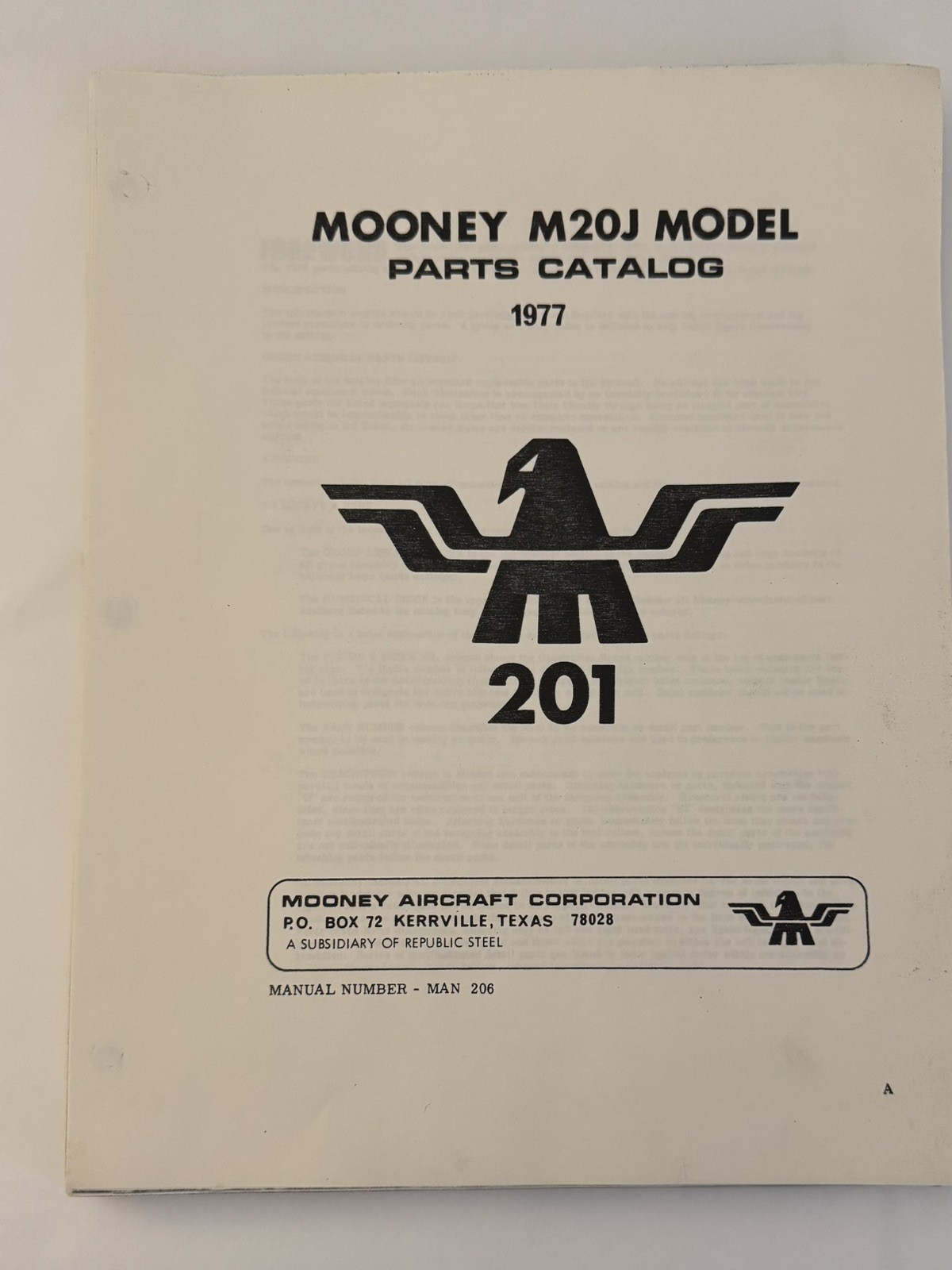 Mooney M20J Model Parts Catalog 1977 Manual 206