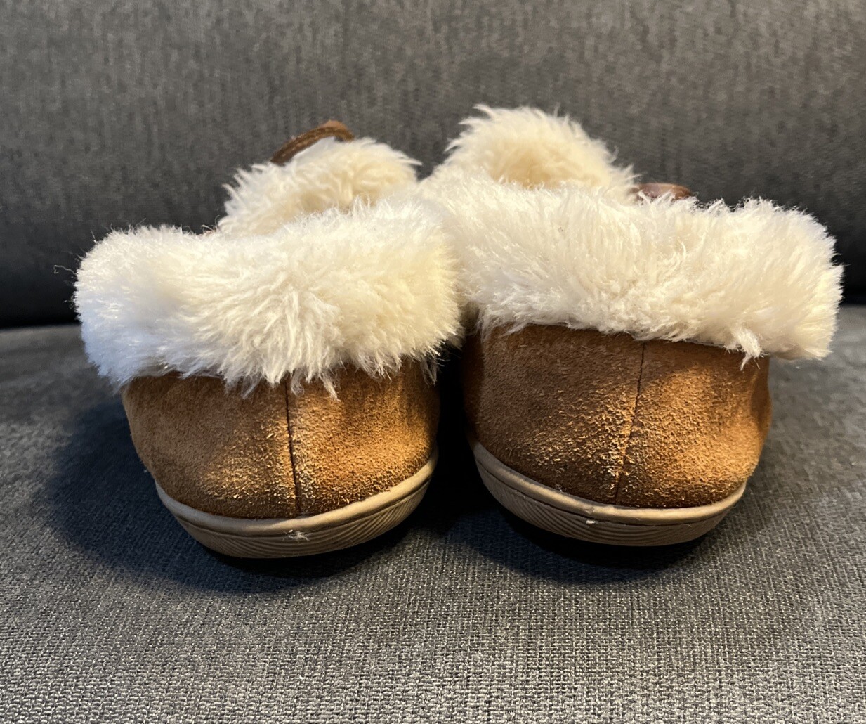 J Crew Suede Faux Shearling Lodge Moccasin Slippers Dark Nutmeg Size 6
