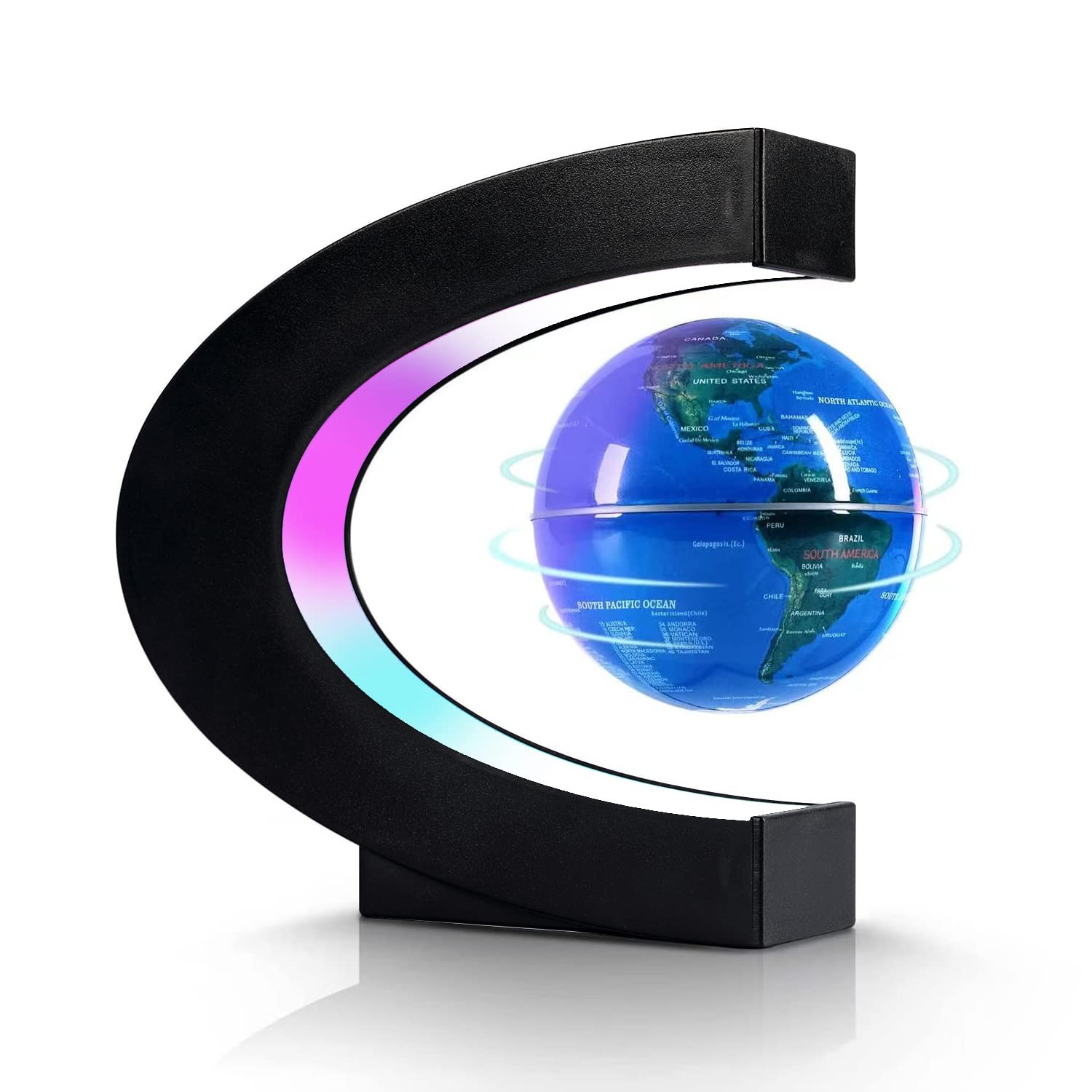 Floating Globe with LED Lights C Shape Magnetic Levitation Globe World Map