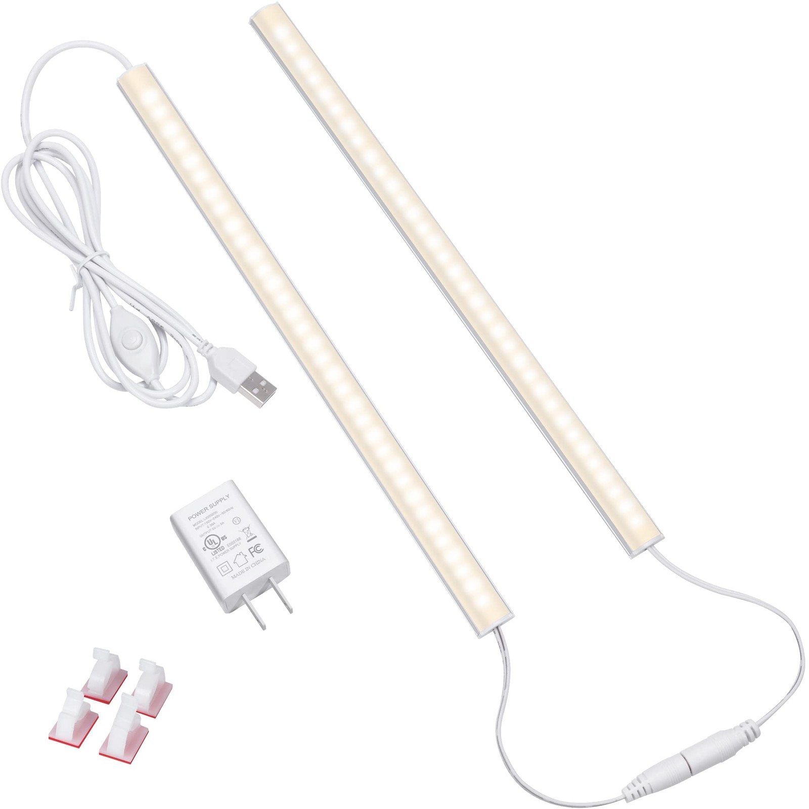 LED Under Cabinet Lighting 2pcs x 12 Inch Dimmable USB Plug-in Under Counter