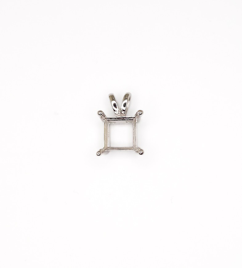 Four Prong Square Basket Pendant Setting Sterling Silver with Rhodium Finish