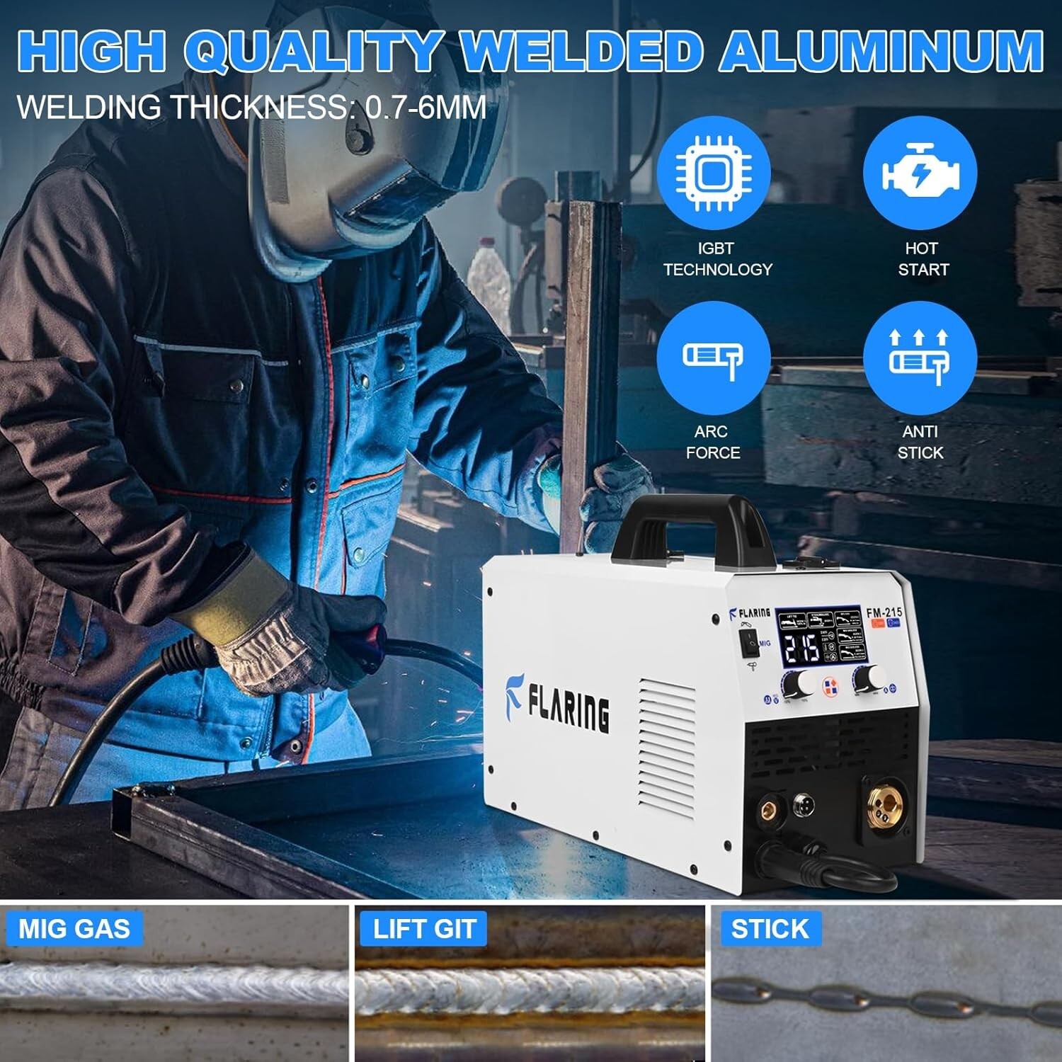 FLARING MIG Welder,215amp 6 IN 1 Welder Machine 120V/240V