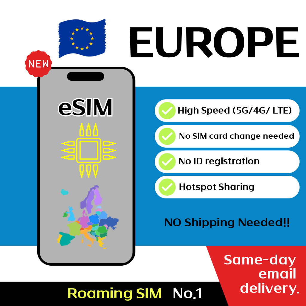 Europe 33 Countries Travel eSIM - 7 to 30 Days - 5GB / 10GB, Unlimited