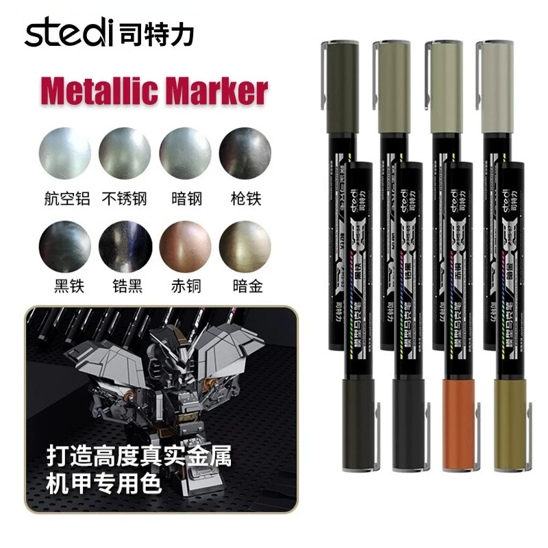 Stedi 8pcs Metallic Marker Pen Pointed / Flat Tip Model Touch-up Paint Marker