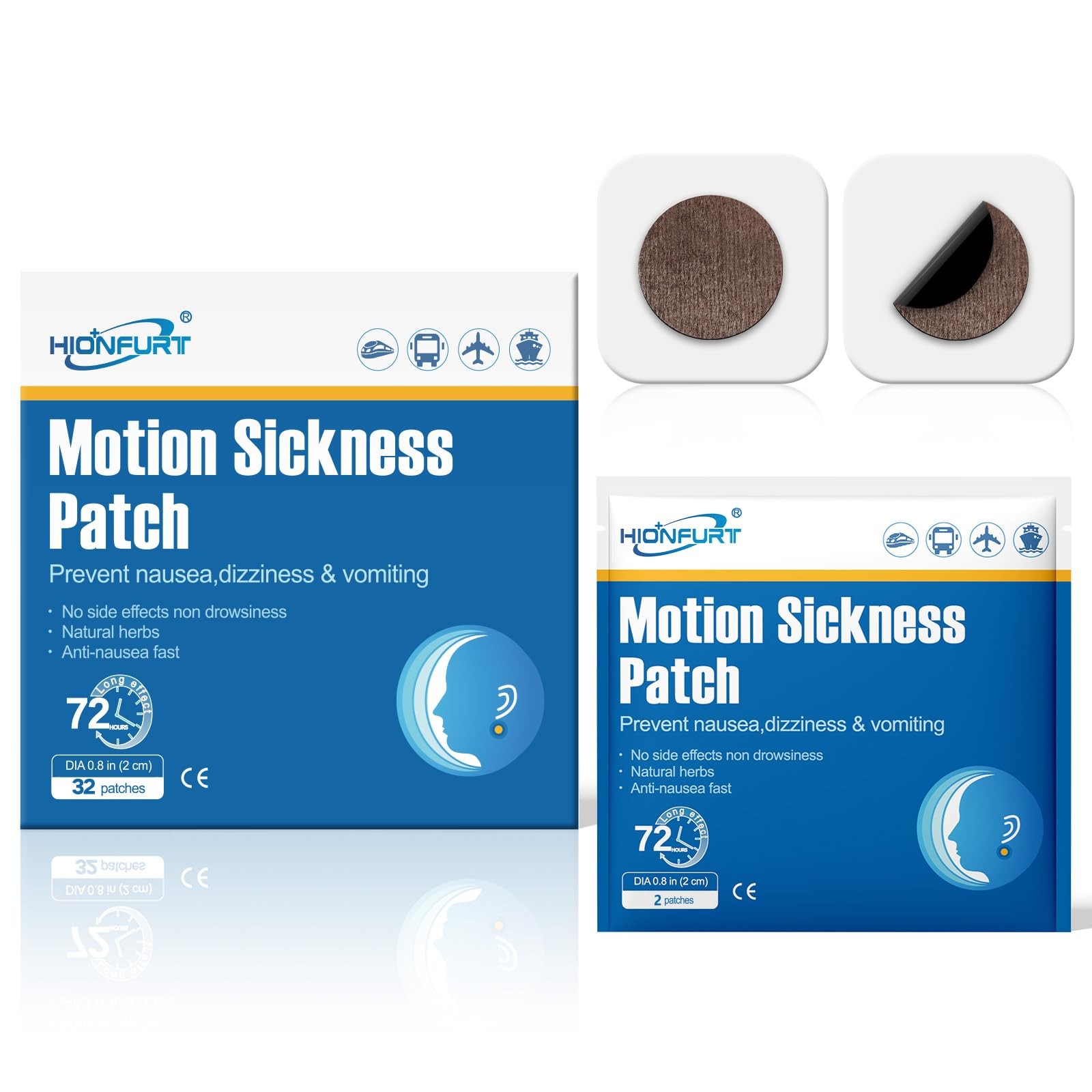 32ct Motion Sickness Patches – Sea Sickness Patches for Cruise, Car, Airplane, a