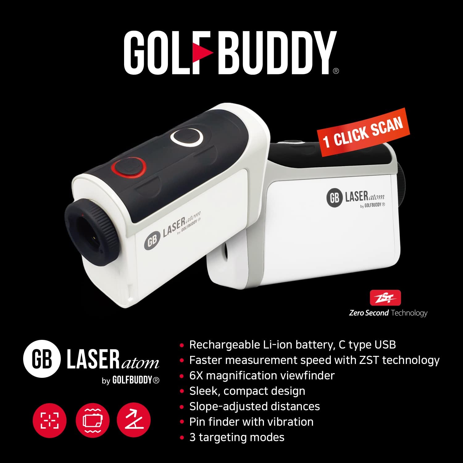 GOLFBUDDY Atom Golf Laser Rangefinder, Sleeker Compact Design, Luxurious Leat...