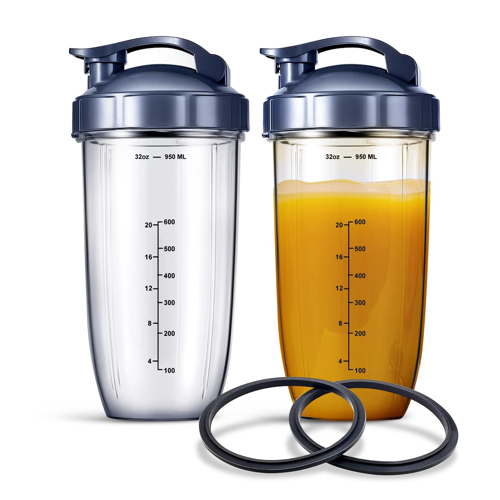 32oz Cups (2-Pack) for NutriBullet Blender with 2 Flip-Top To-Go Lid and 2 Ga...
