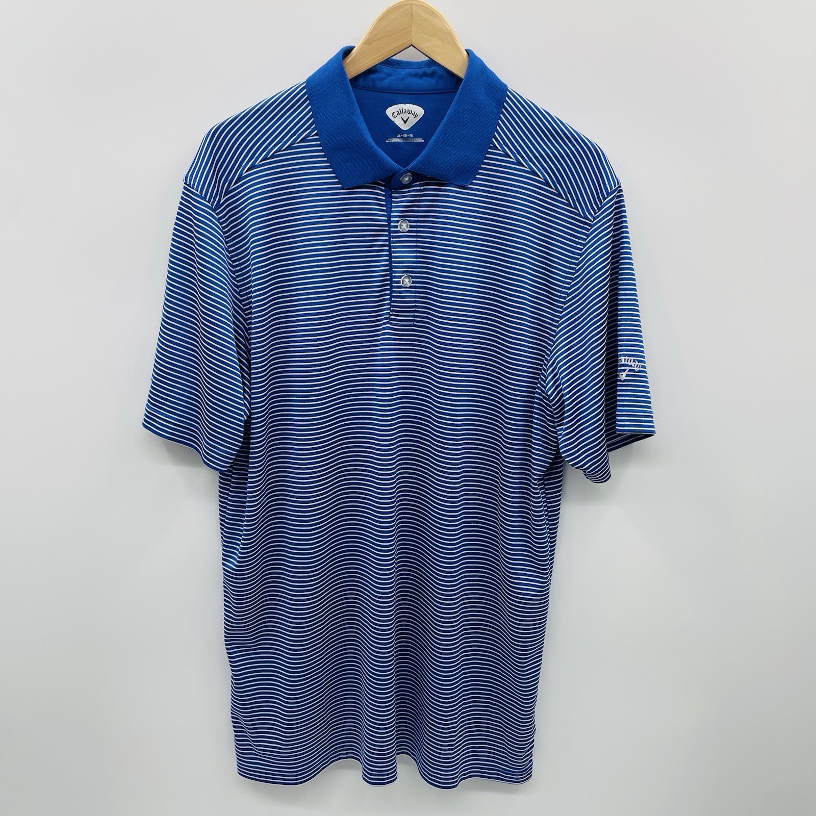 Callaway Mens Size XL Short Sleeve Striped Polo Golf Shirt in Blue/White 1700