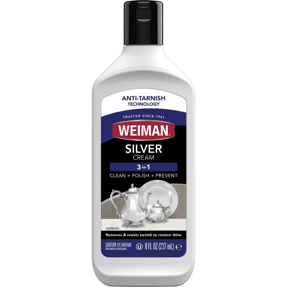 Weiman Silver Cream Cleaner 3-in-1, Anti-Tarnish 8 Fl Oz (Pack of 1),