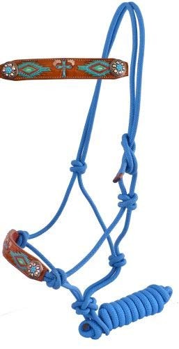 Showman Leather Nose Cowboy Knot Rope Halter w/ Painted Cross & Navajo Design