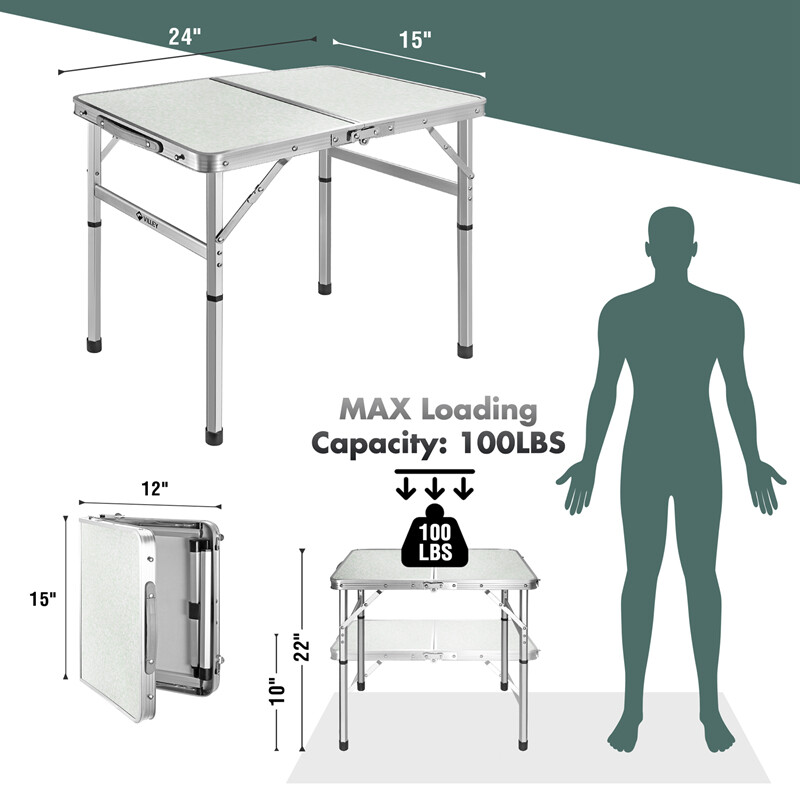 VILLEY Folding Camping Table Portable Outdoor Dining Table with Adjustable Legs