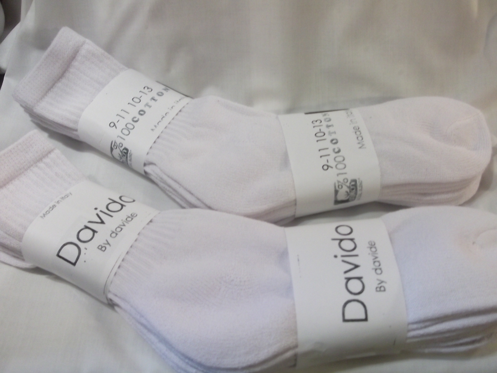 Mens socks crew made in Italy 100% cotton 6 pack white socks davido solid