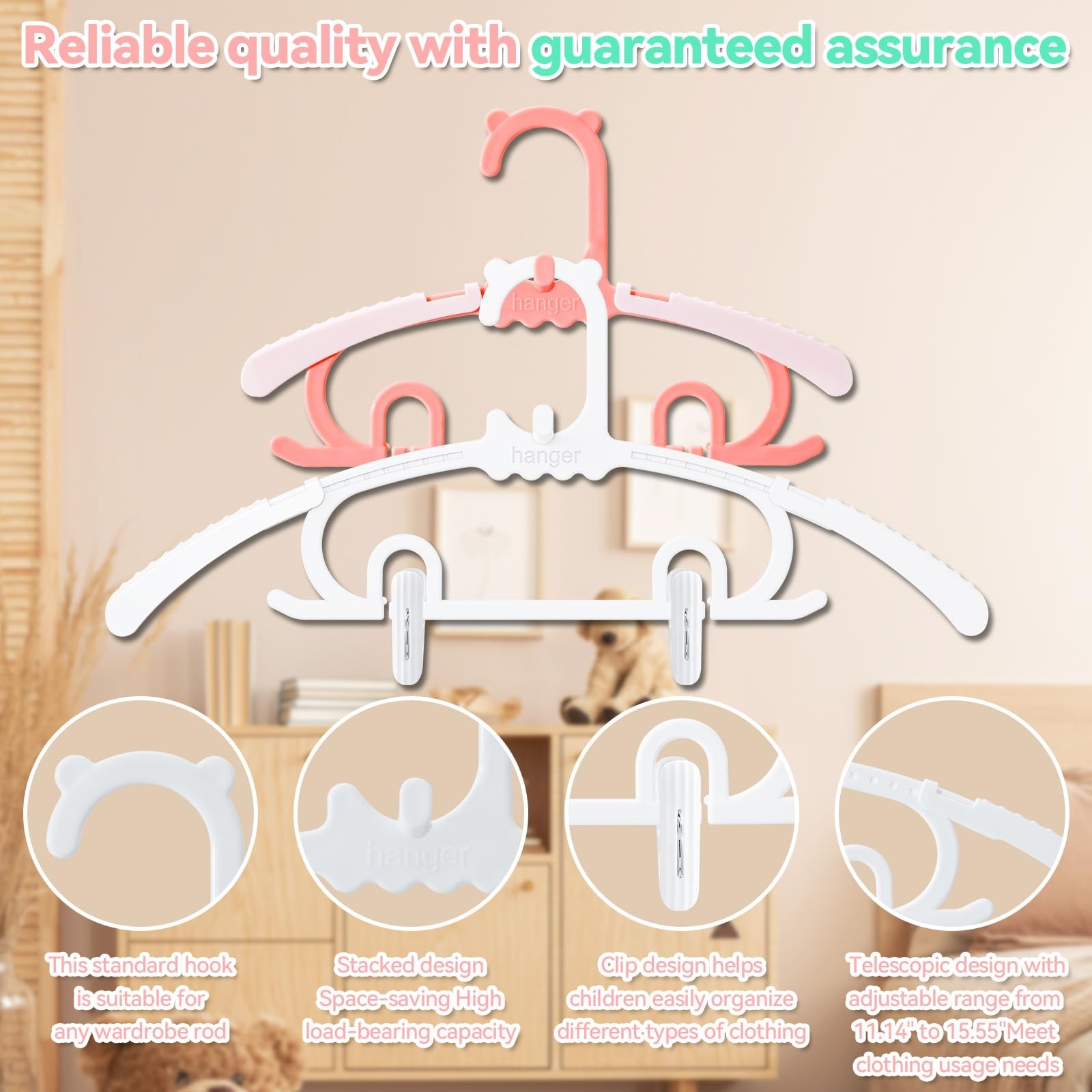 30 Pack Baby Hangers 16 Detachable Clips Adjustable 11.14-15.55 Stackable