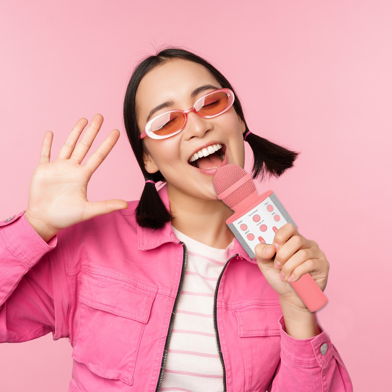 Laser Karaoke Microphone Sunset Coral Bluetooth Speaker Portable