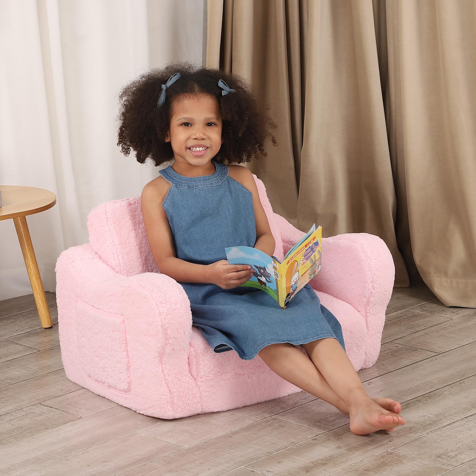 Comfy Toddler Chair, 2-in-1 Toddler Couch Fold Out, Convertible Sherpa Sofa t...