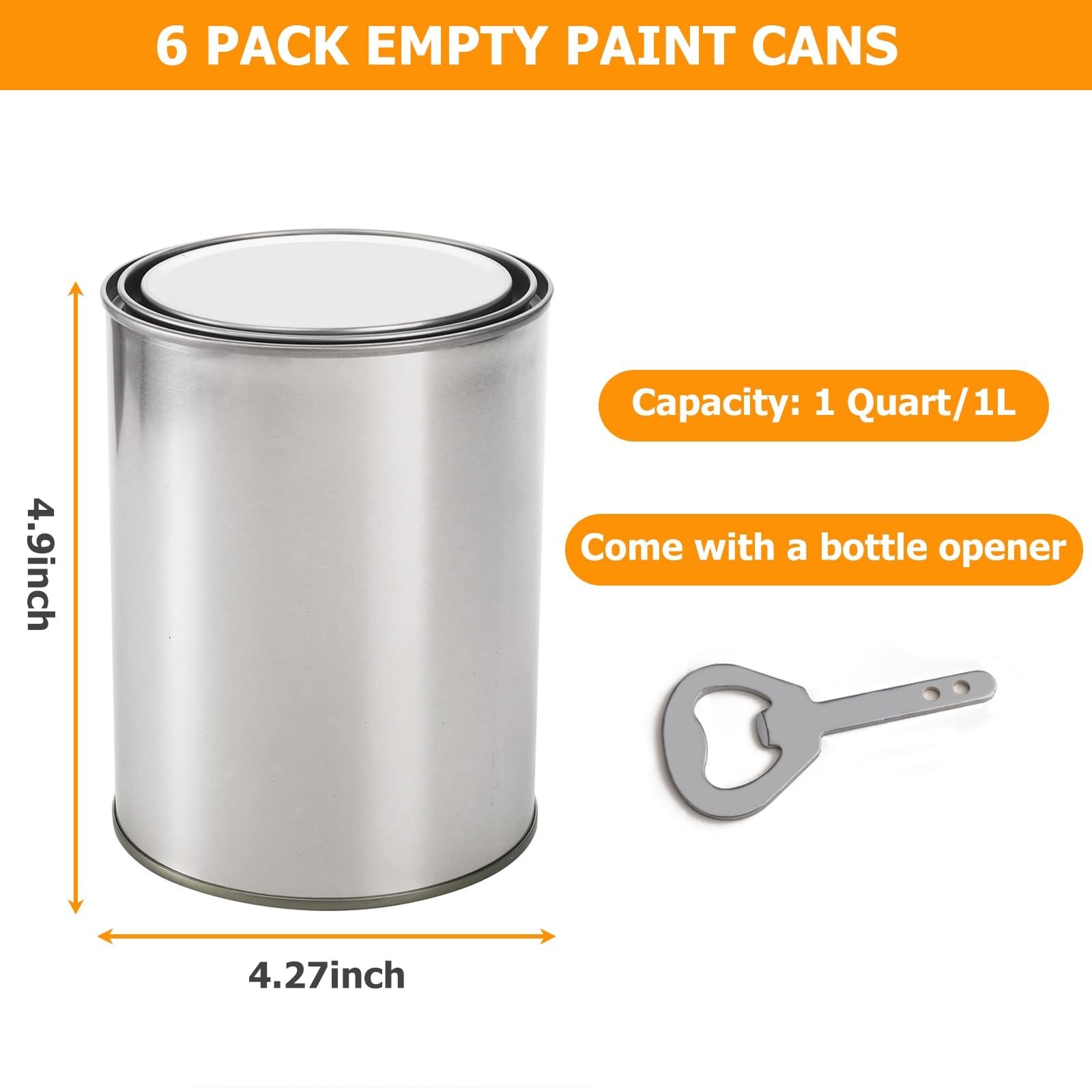 6 Pack Empty Paint Cans with Lids 1 Quart Tin Unlined Paint Buckets Bulk Pain...