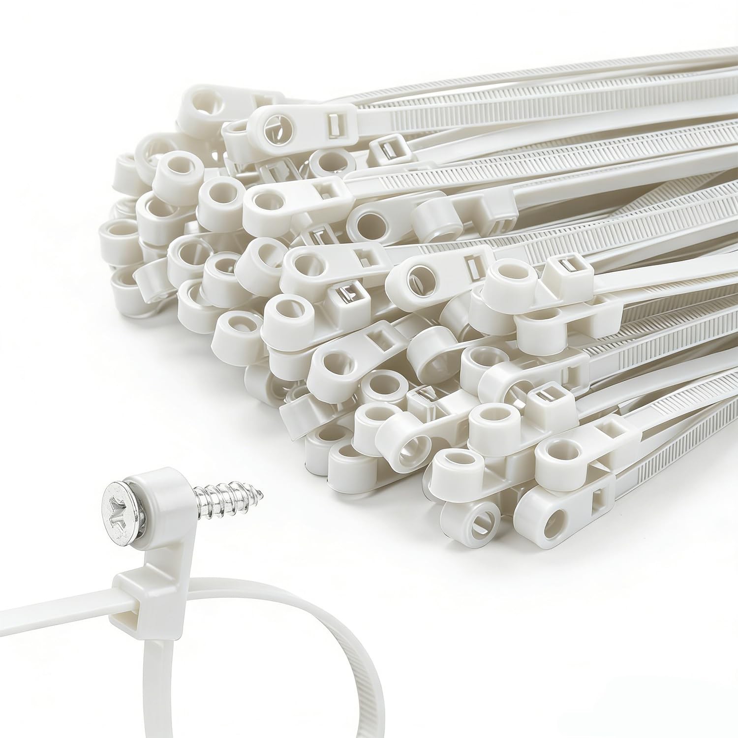 200 PCS 8 Inch White Nylon Zip Ties w/ Screw Hole 70lbs Heavy Duty Cable Straps