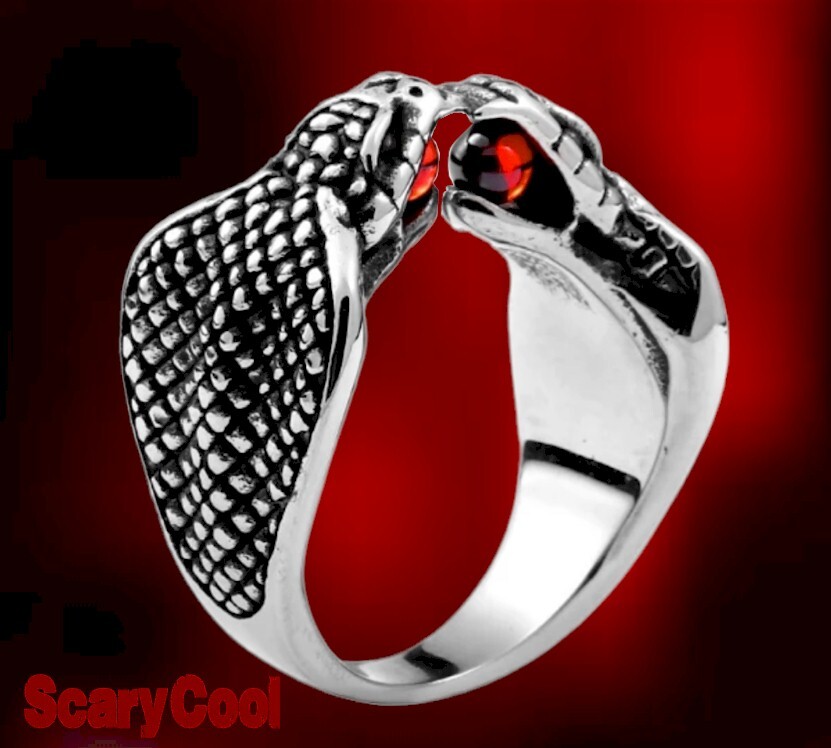 New King Cobra Snake  Silver Two Headed Mens Gothic Biker Ring