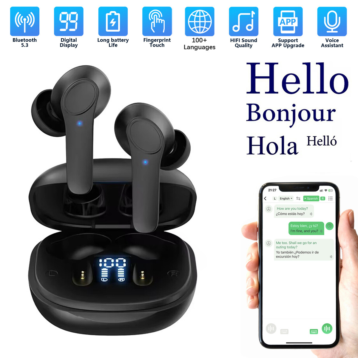 Translator Earbuds 144 Languages Real Time Online OffLine Translation Earphones