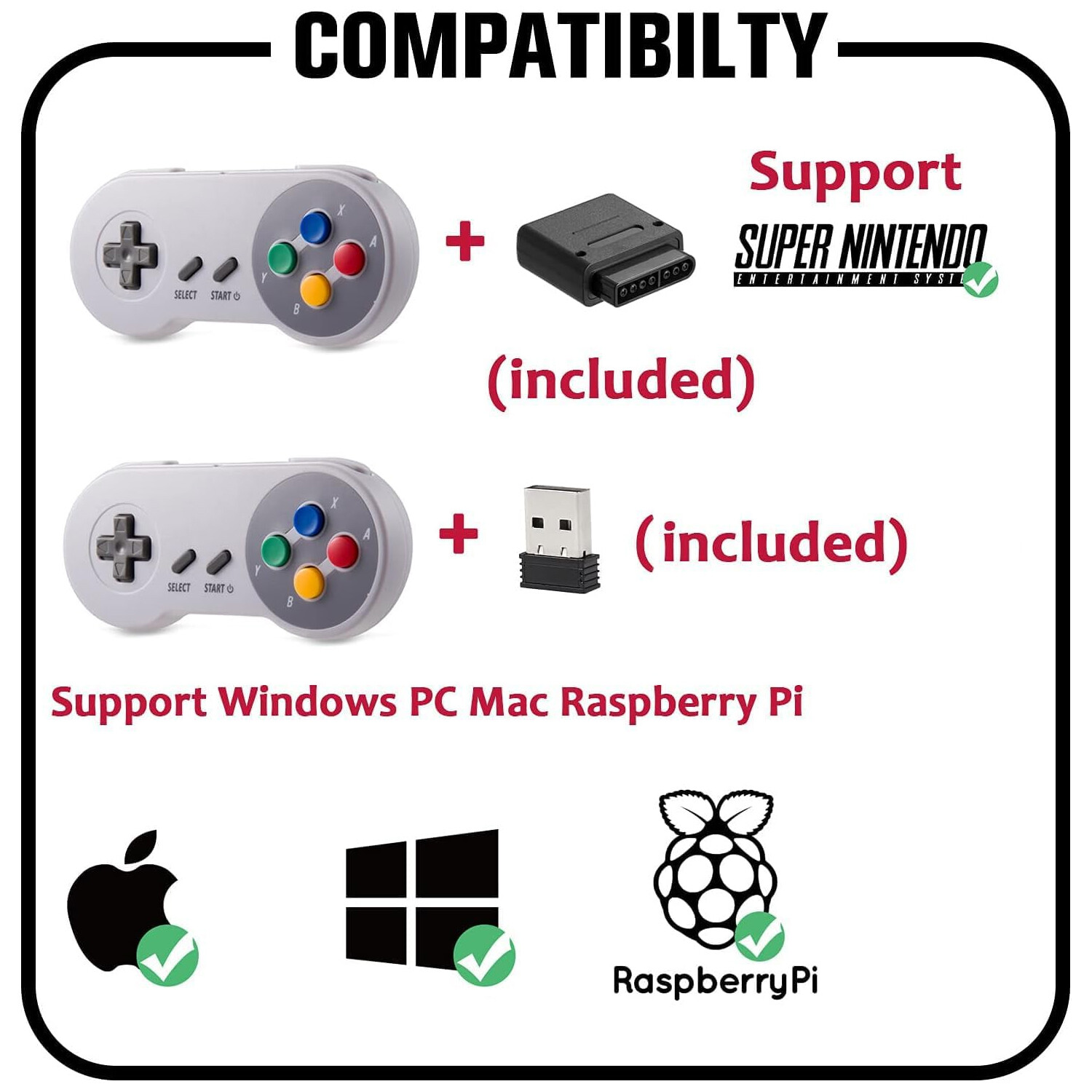 2x SNES Wireless Super NES Controller for SNES Super Entertainment System MAC PC