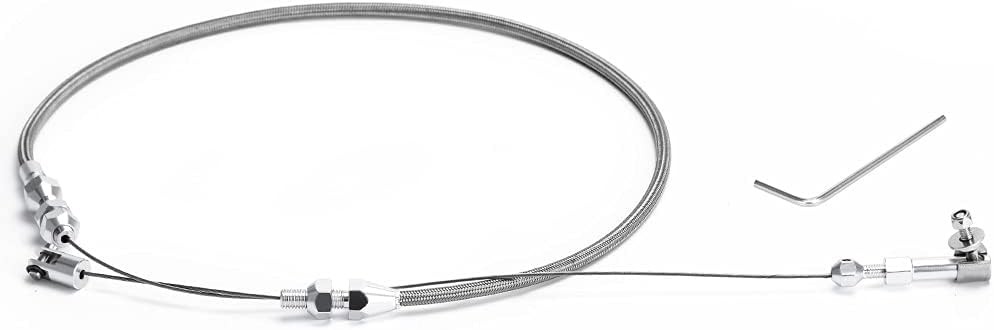 24" Univeral Throttle Cable Kit Stainless Steel Braided Adjustable Automotive Ac