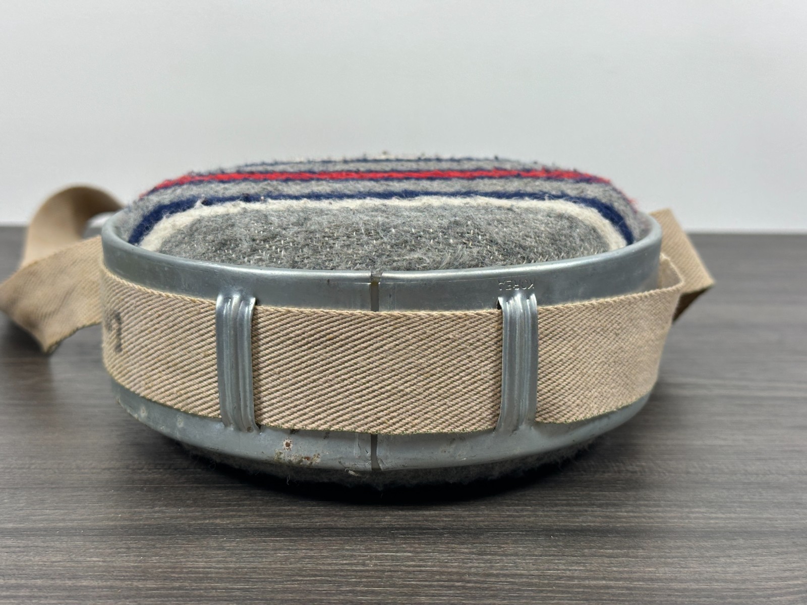 Vintage Galvanized Canteen Metal Wool Felt Covered with Strap