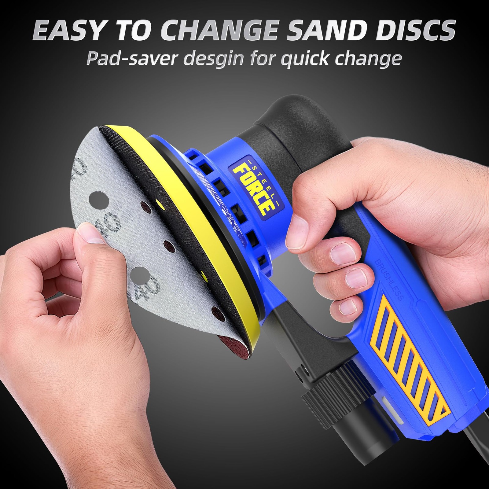 5mm Random Orbital Sander, Brushless 480W 4A, Multi-function Variable Speed E...