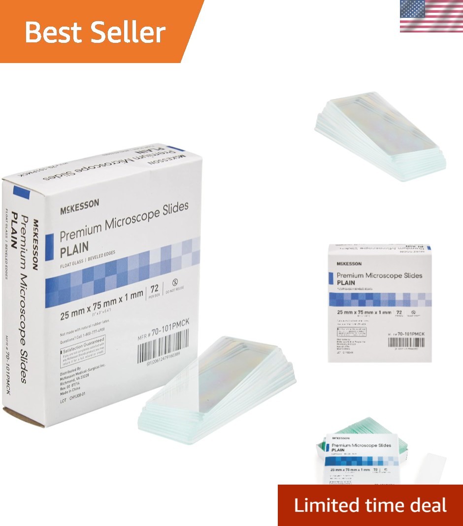 Microscope Slides, Plain, Float Glass, Beveled Edges, 25 mm x 75 mm x 1 mm, 7...