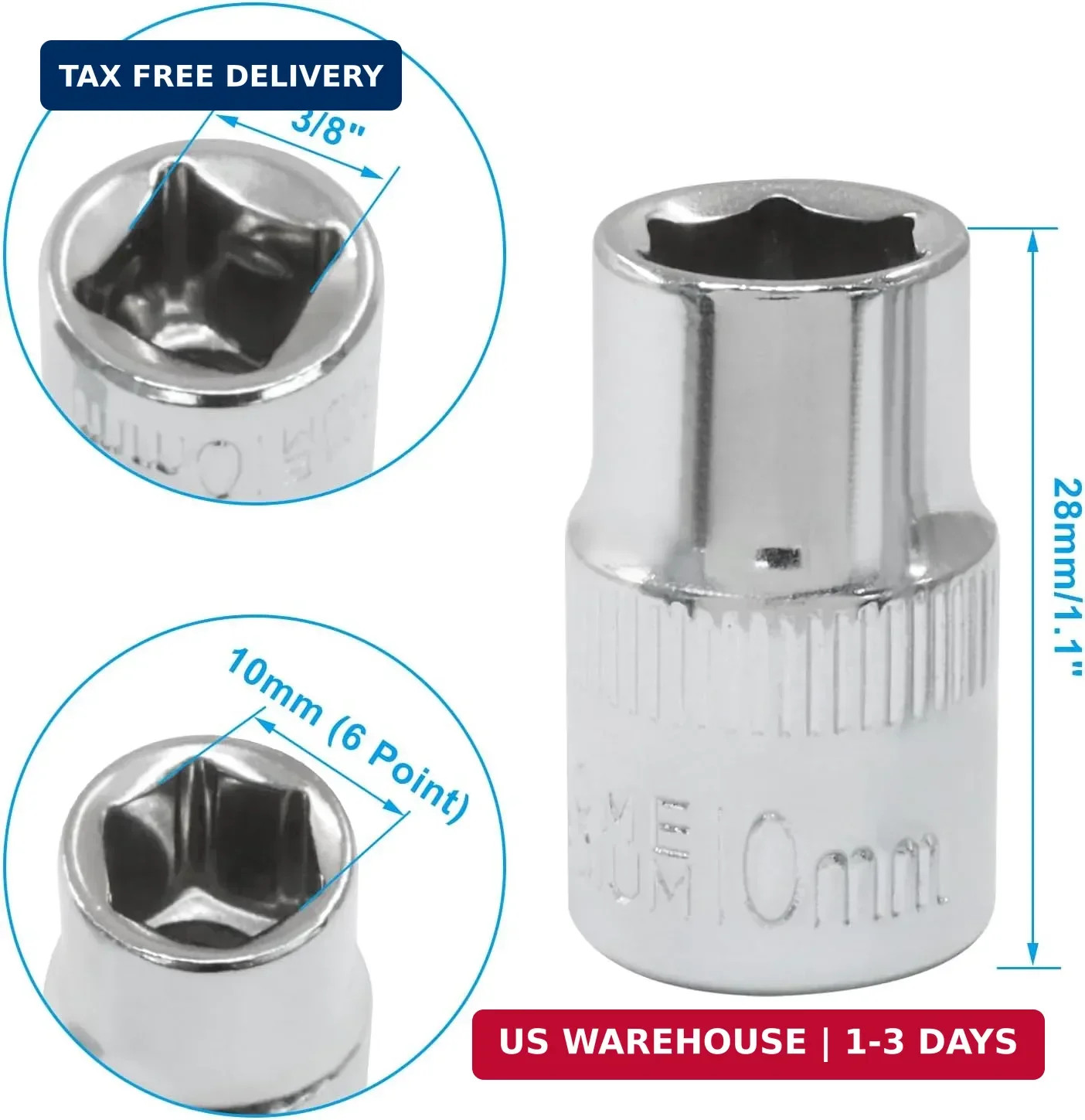 4Pcs Shallow & Deep Socket 10mm Socket 3/8 Inch Drive Metric 6 Point