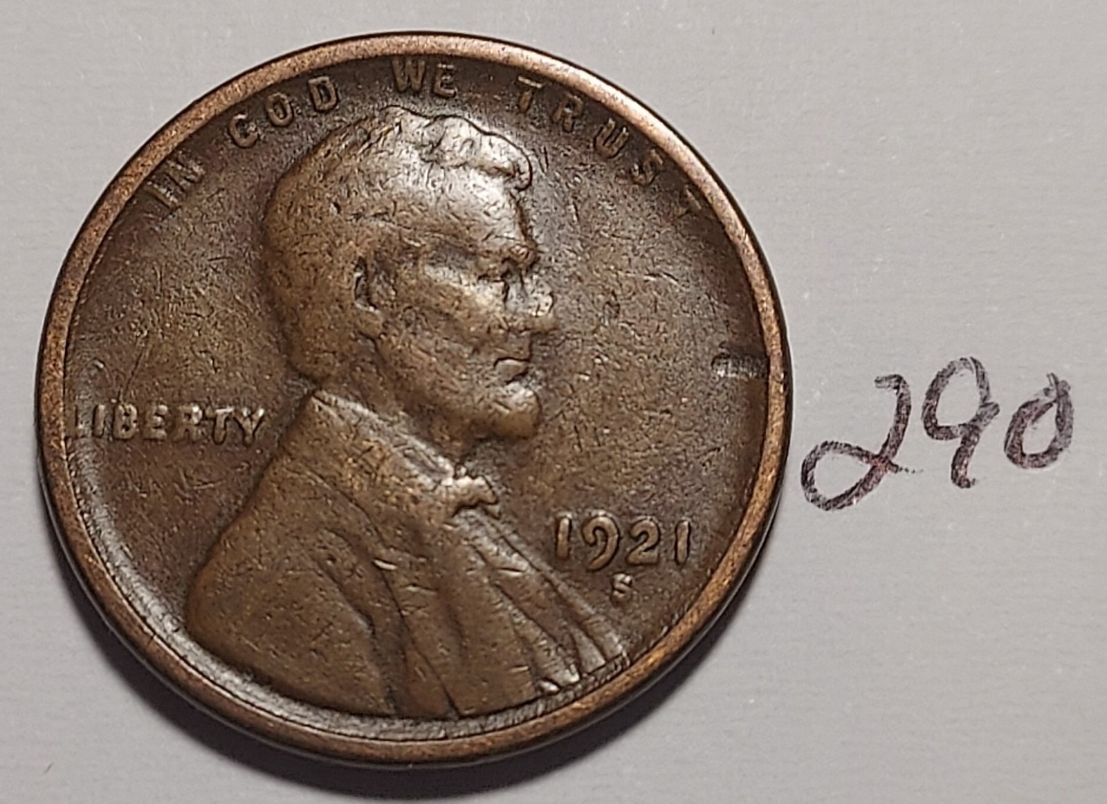 1921-S Lincoln Wheat Cent  FINE  #290