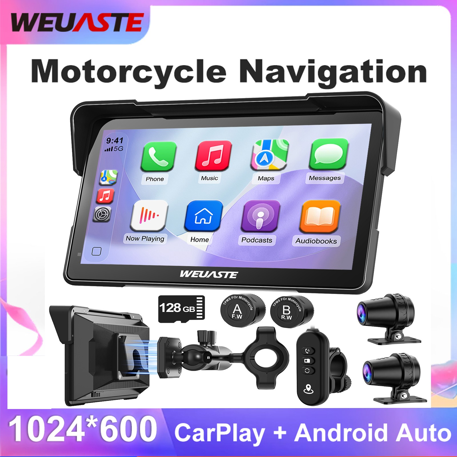 2026 Motorcycle CarPlay 7" Waterproof GPS Disp for Motorbike, Wireless CarPlay