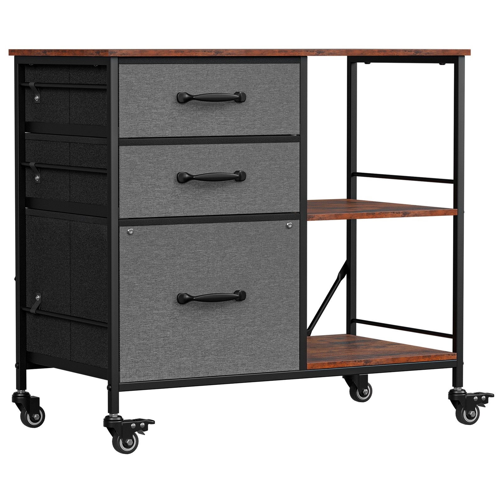 File Cabinet Rolling Printer Stand w/ Open Shelf Lateral Cabinet Dark Gray