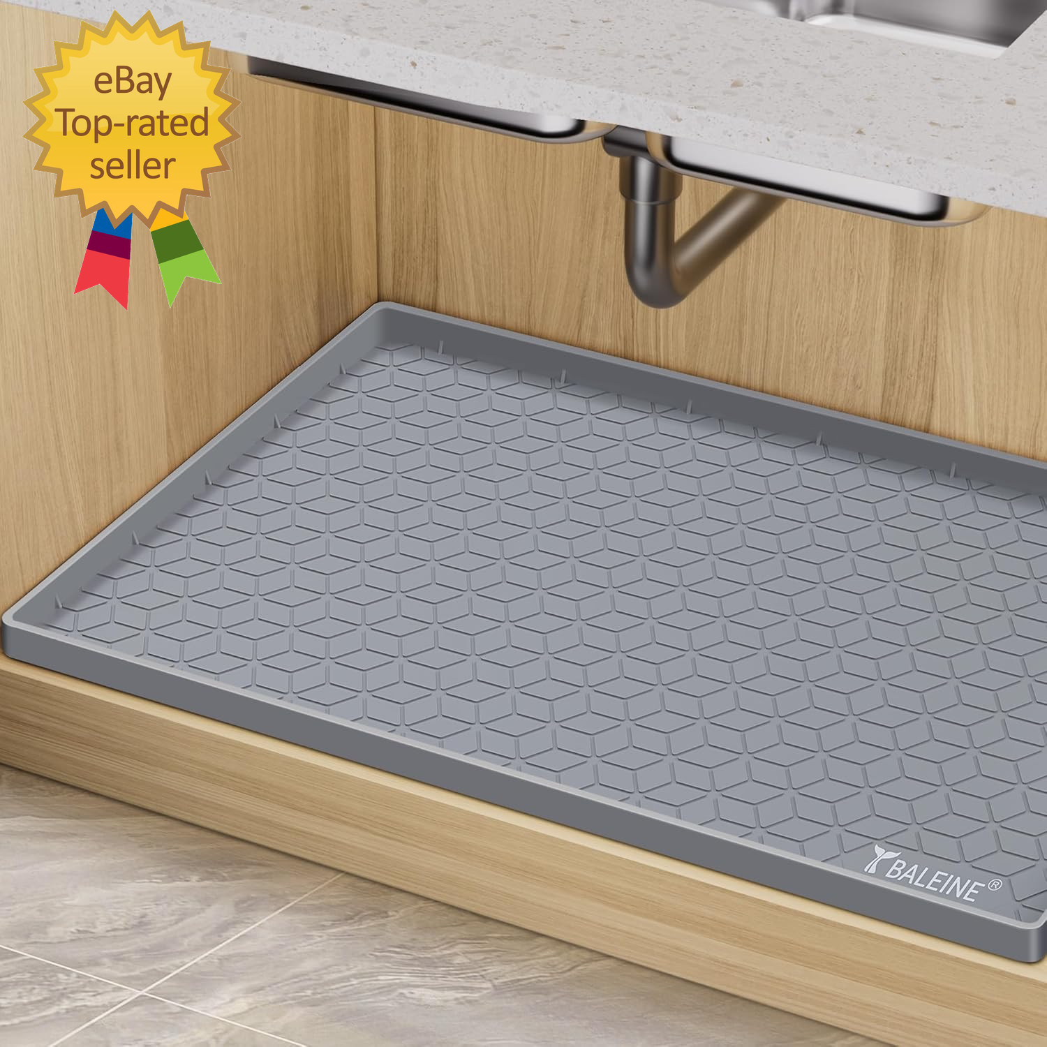 34''×22'' under Sink Mat Waterproof Food Grade Silicone Undersink Mat Cabinet