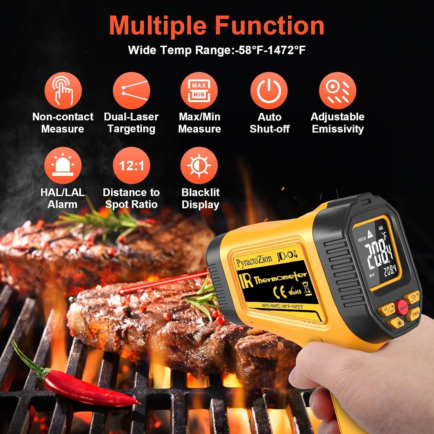 Accurate Laser Temperature Gun with Max/Min Tracking & Energy Saving Display