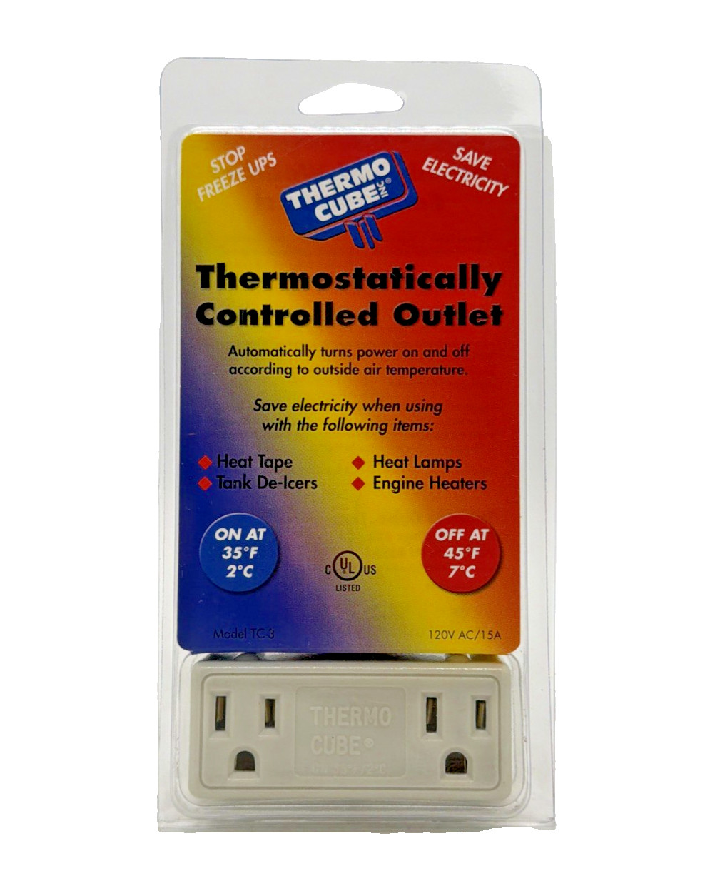Thermo Cube TC-3 Thermostatically Controlled Outlet Freeze Protection 35F 45F