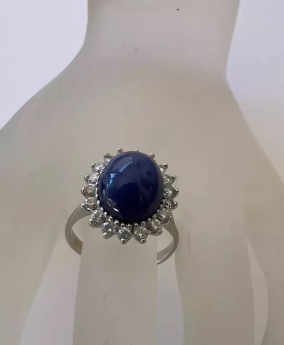 Natural Blue Star Sapphire Ring Engagement Stackable 925 Sterling Silver Rings