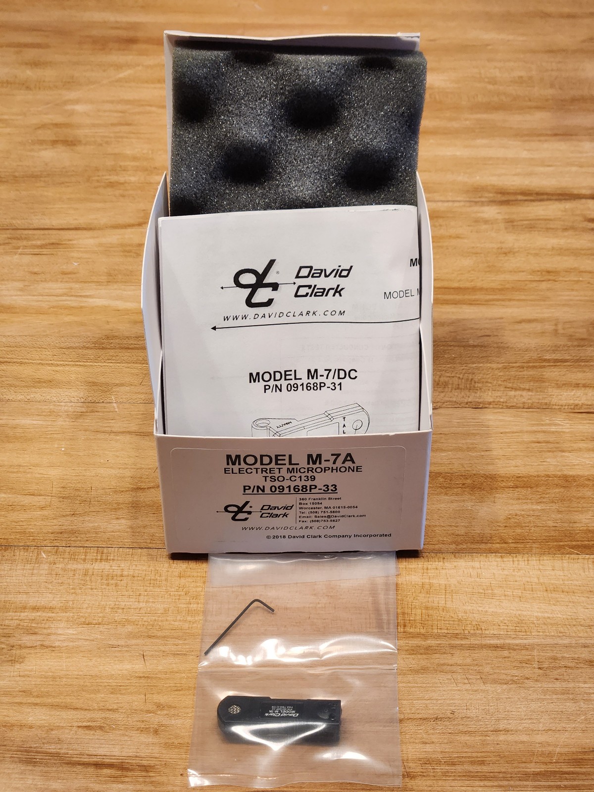 New David Clark Model M-7A Electret Microphone Mic  p/n 09168P-33 / 09168P-32