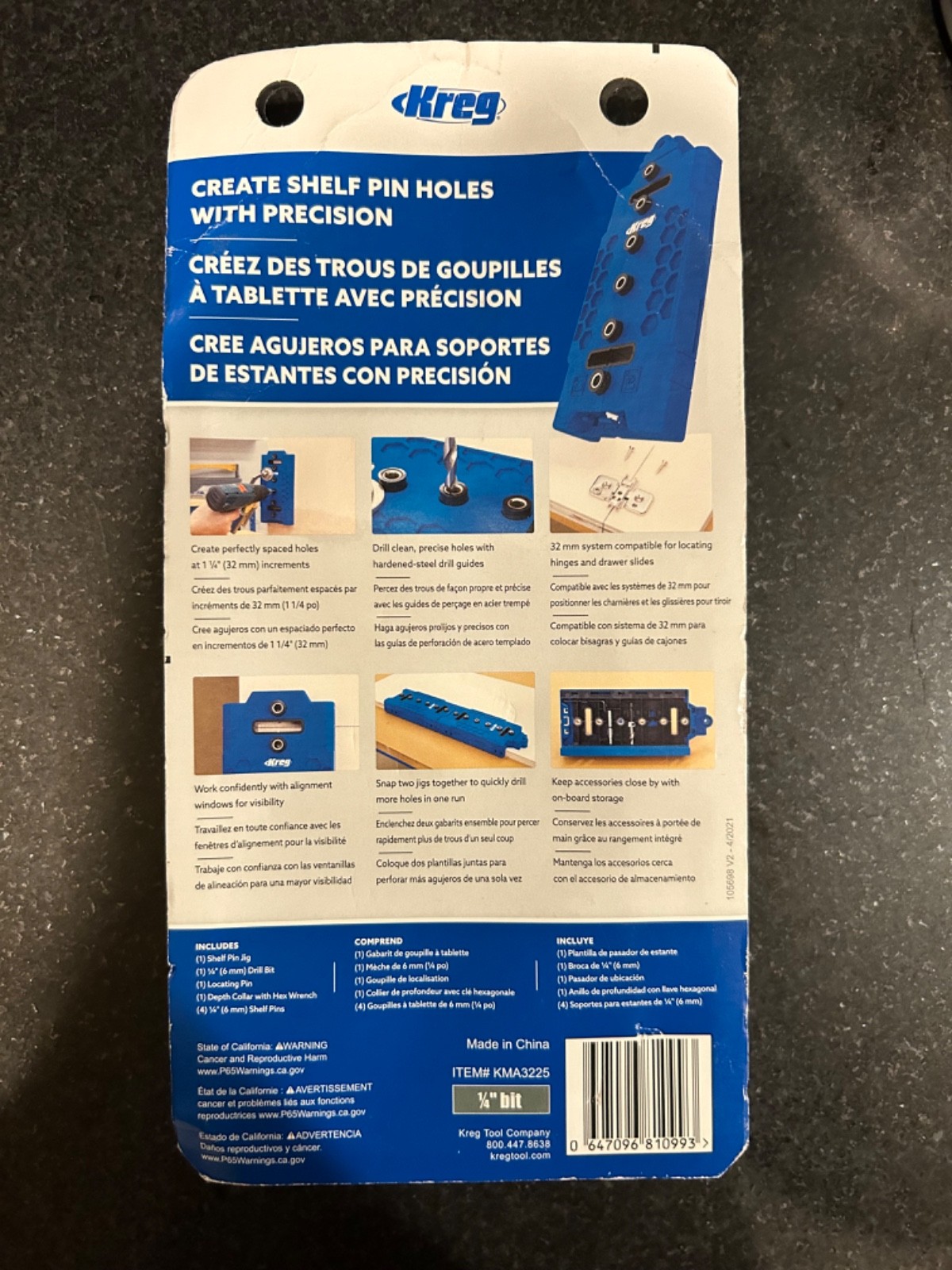 Kreg Shelf Pin Jig With 1/4 Inch Bit