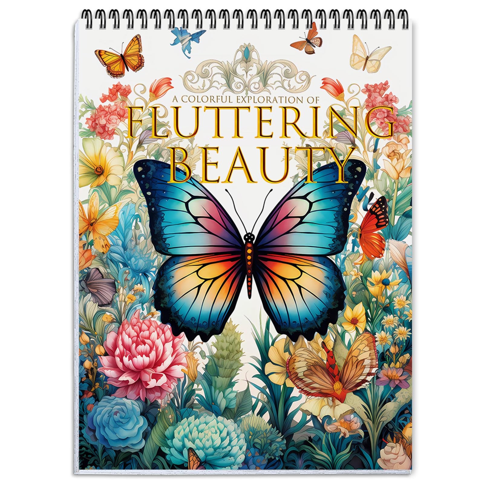 Coloring Books for Adults, 24 Spiral-Bound Single-Sided Butterfly Designs