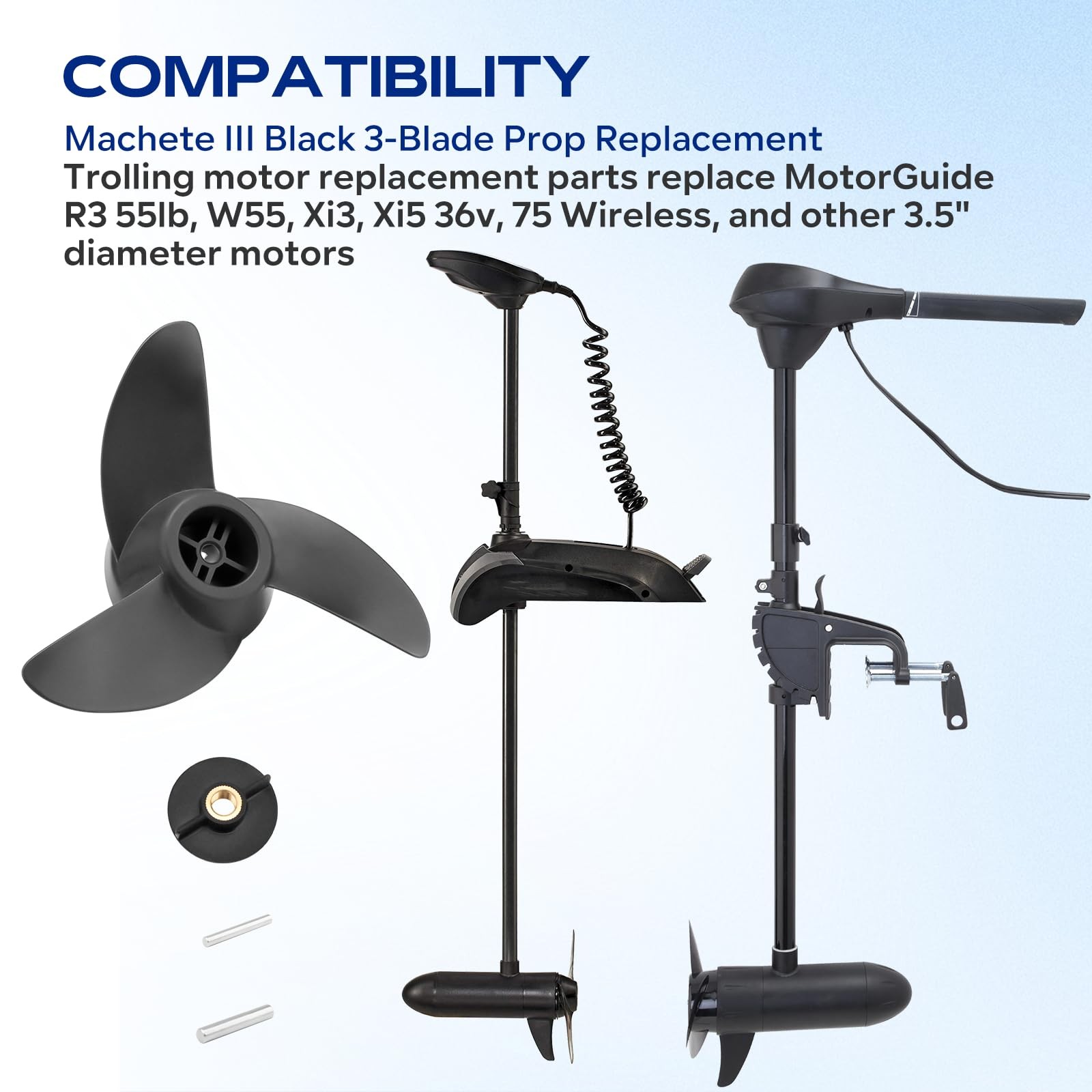For MotorGuide Propeller 3 Blade Machete Compatible with Black