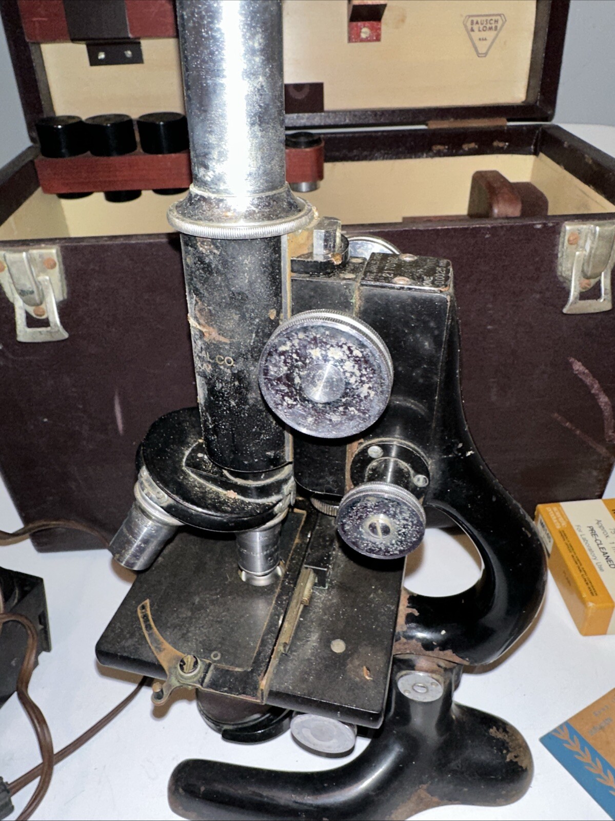 Antique Bausch & Loam Microscope And Traveling Case