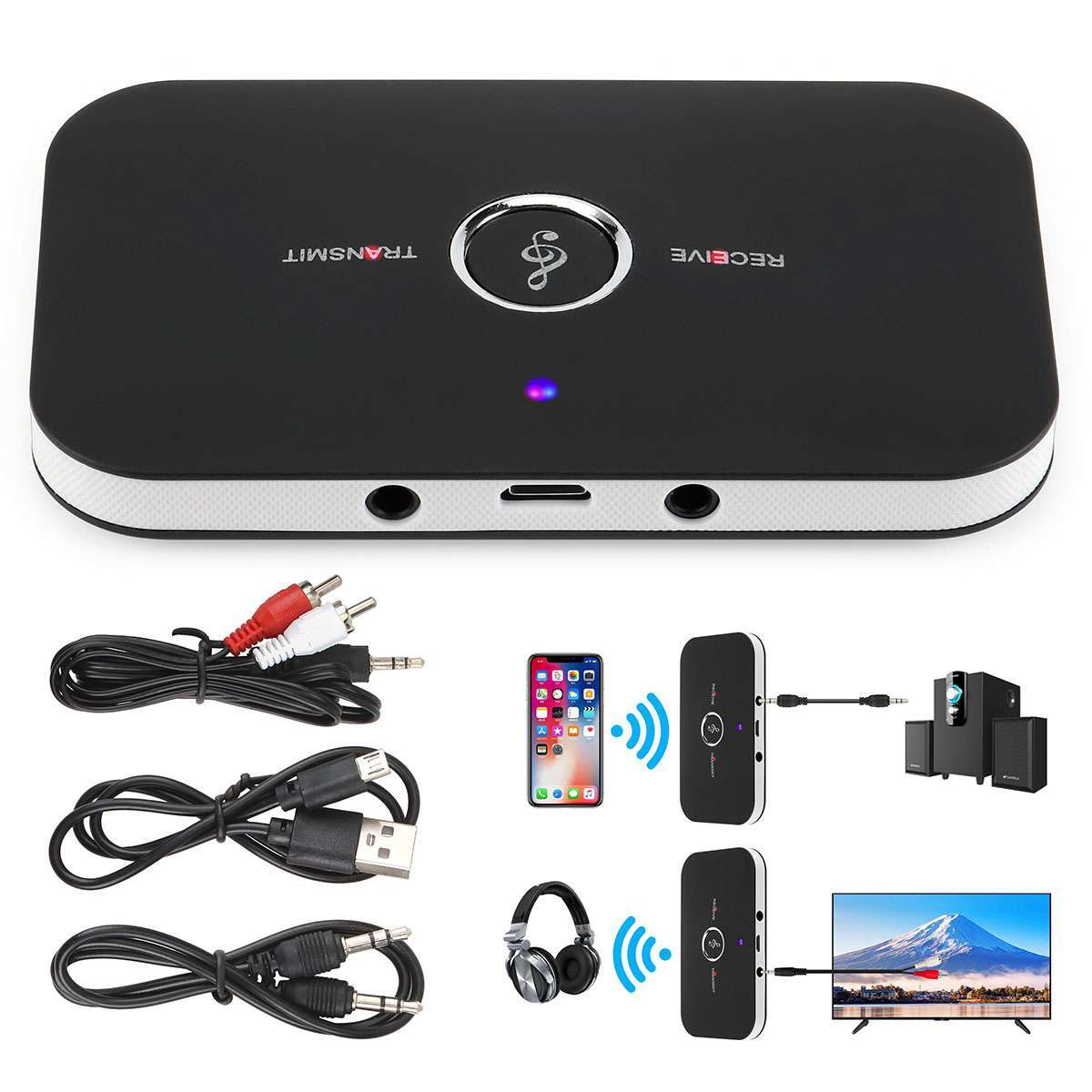 Bluetooth 5.0 Transmitter Receiver 2 IN 1 Wireless Audio 3.5mm Jack Aux Adapter