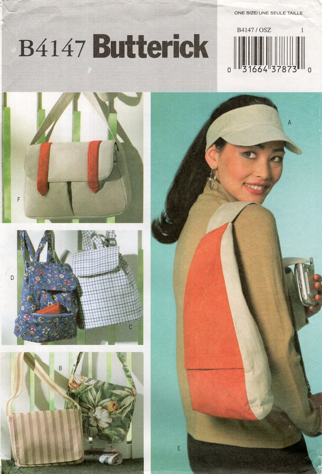 Butterick B4147 Visor, Messenger Bag, Backpack & Utility Bags OSZ UNCUT Pattern