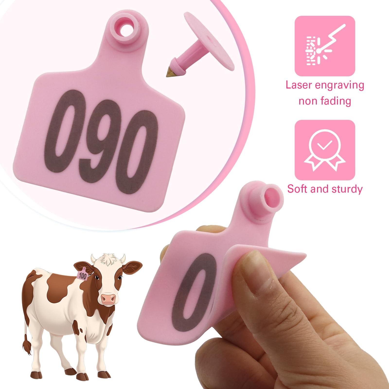 Plastic Cattle Ear Tags 001-100 for Livestock Cows Tag Applicator Kit