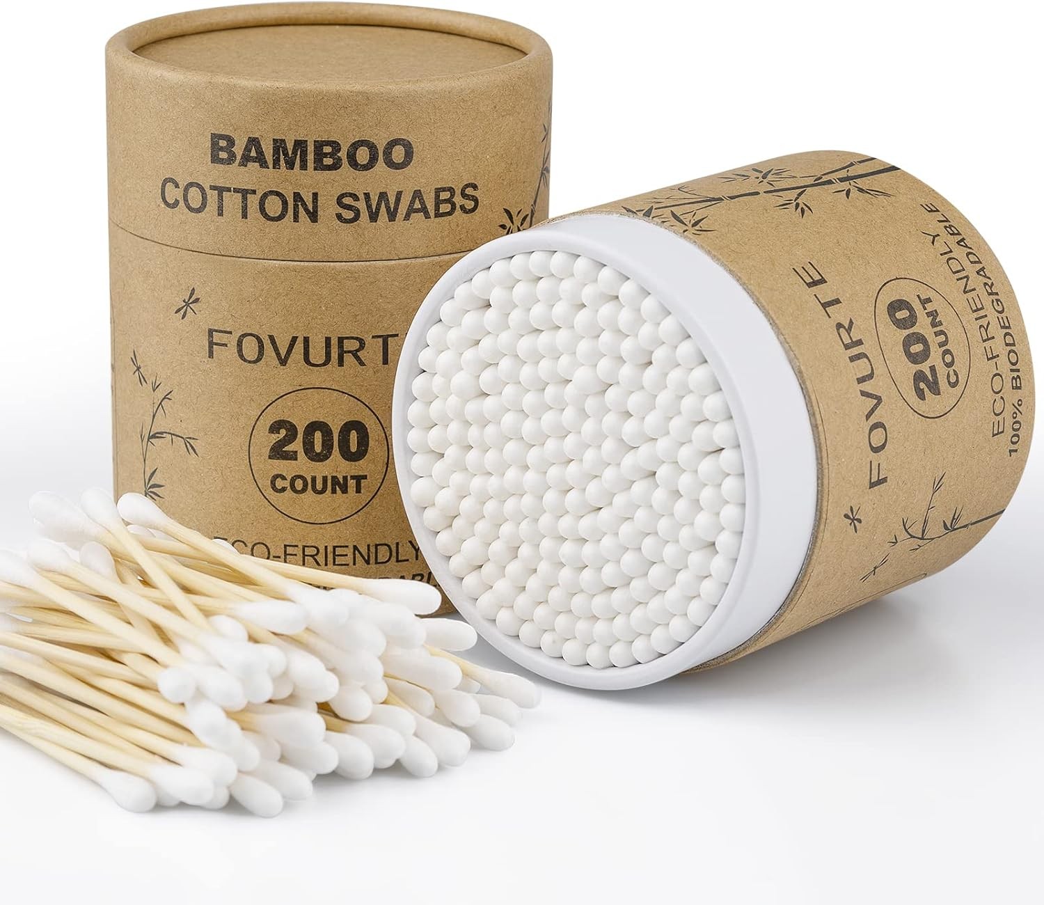 Bboo Cotton Swabs, Organic Cotton Swab Round Tips, Natural Wooden Cotton