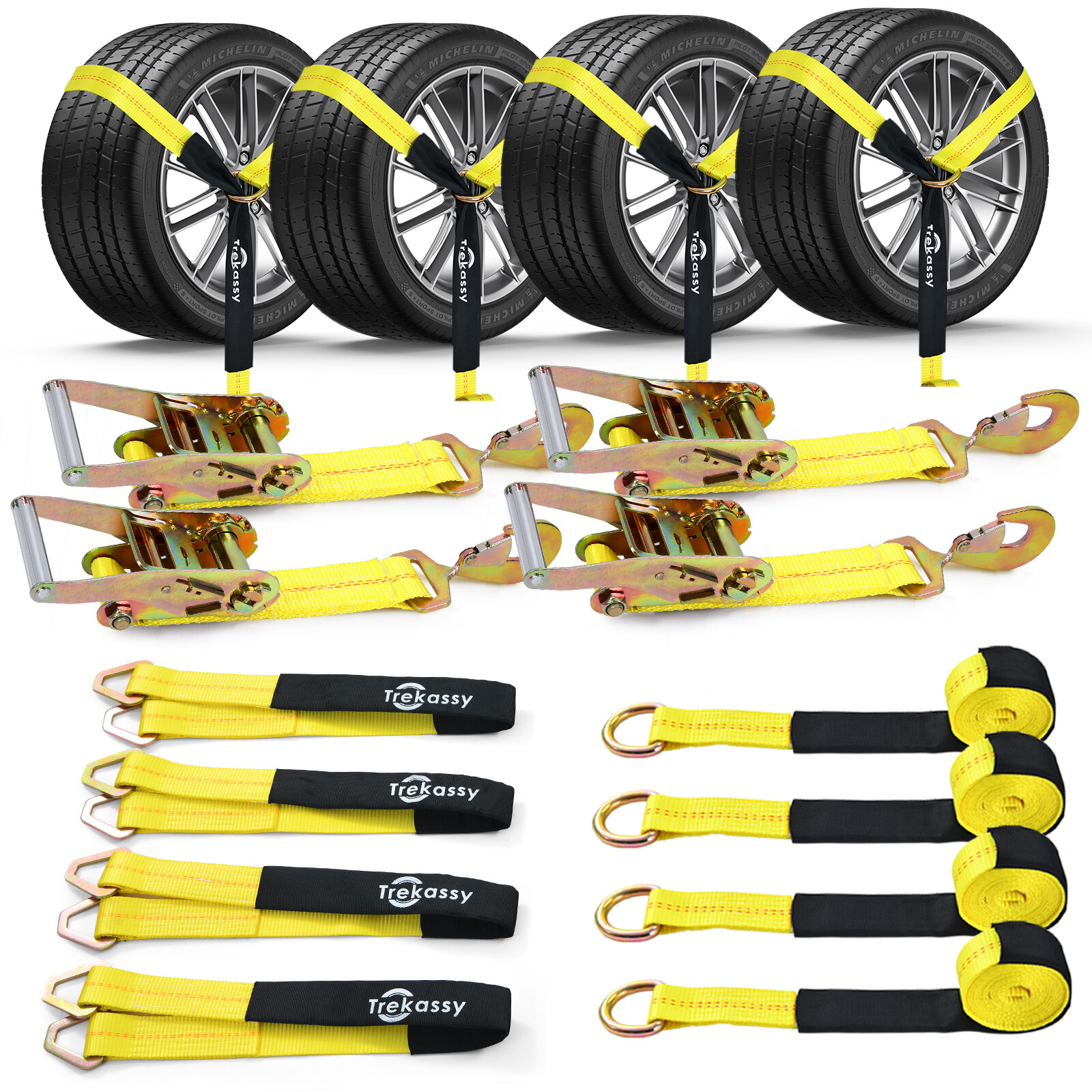 4 Pack Car Tie Down Straps for Trailers with Snap Hooks Car Hauler Axle Straps