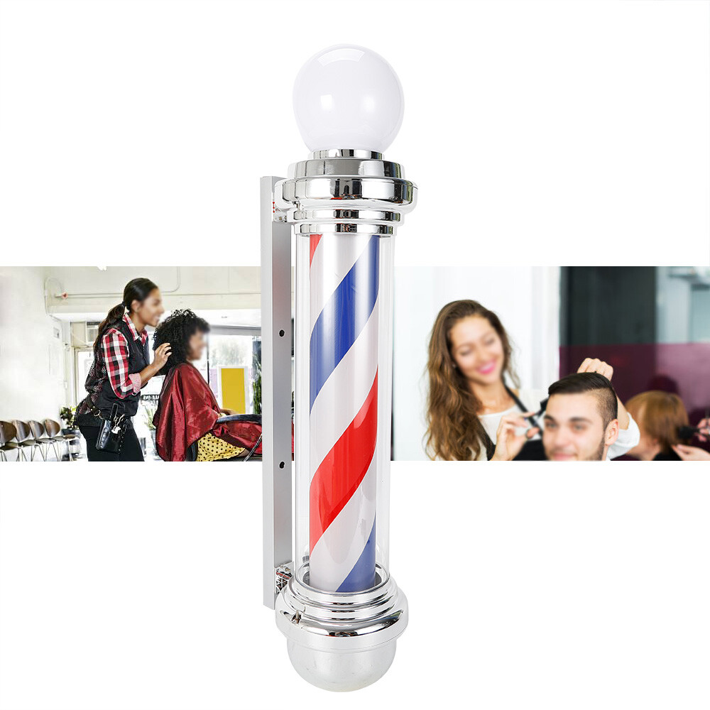 Barber Shop Pole Rotating Light LED Stripes Sign Lamp Hair Salon Red White Blue