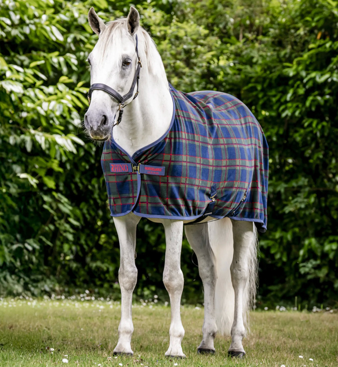 New 81" Horseware Rhino Check Holiday Fleece Cooler Rug - Navy Check/Green/Red