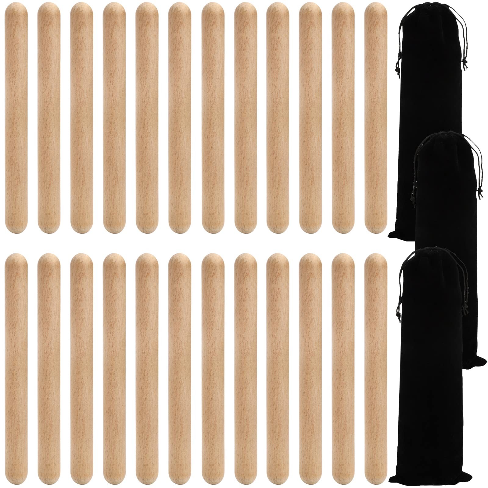 ZEAYEA 24 Pack Rhythm Sticks with 3 Carry Bag, 8 Inch Wood 8 inch, Brown