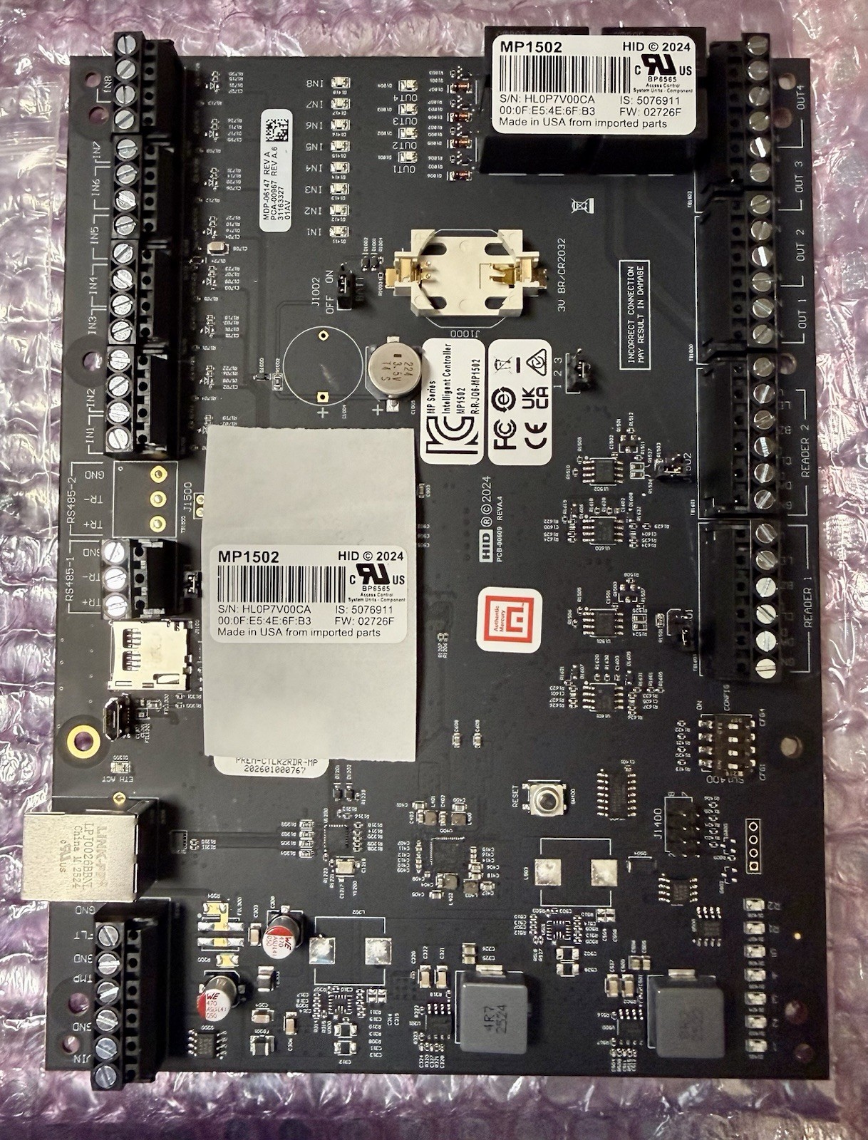 Mercury Security MP1502 Intelligent Controller (2 Readers, 8 Inputs, 4 Outputs)